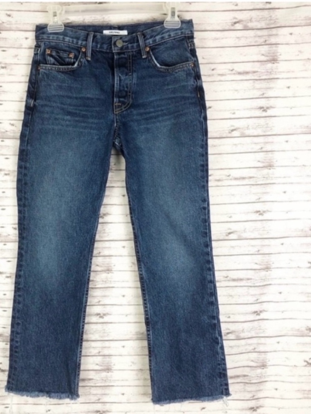GRLFRND Tatum Crop Flare Raw Hem Cotton Only Lies Button Fly Denim Jeans